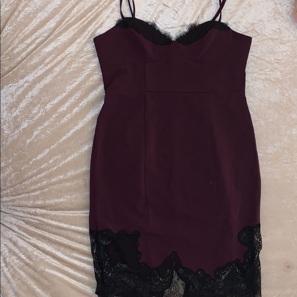 Purple & Black Lace Cocktail Dress with Cups